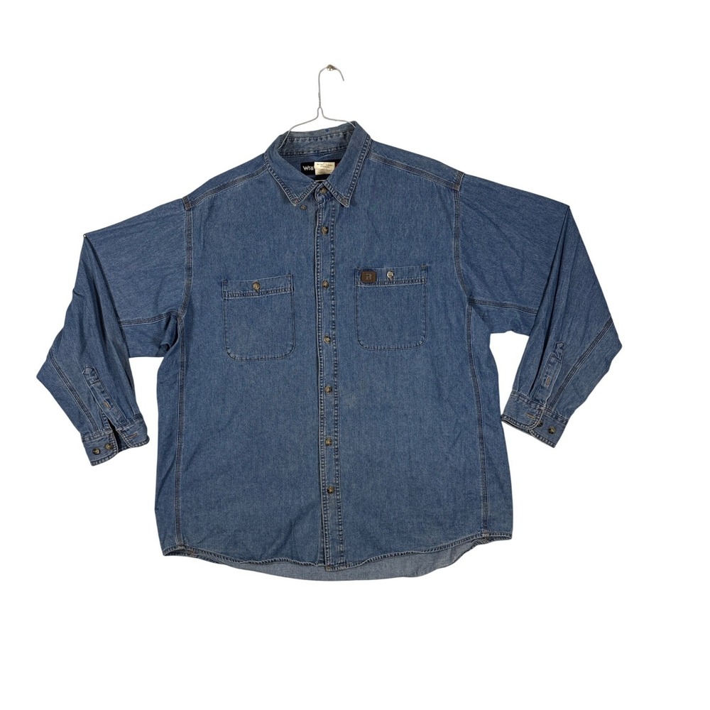 Wrangler Riggs Workwear Mens XXL Blue Denim Long Sleeve Button Down Shirt 3W510A